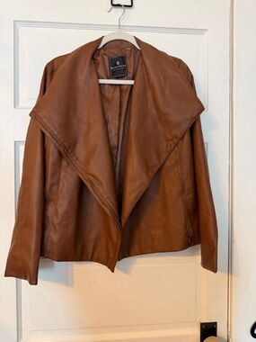 bagatelle Women's Cognac Leather Draped Jacket